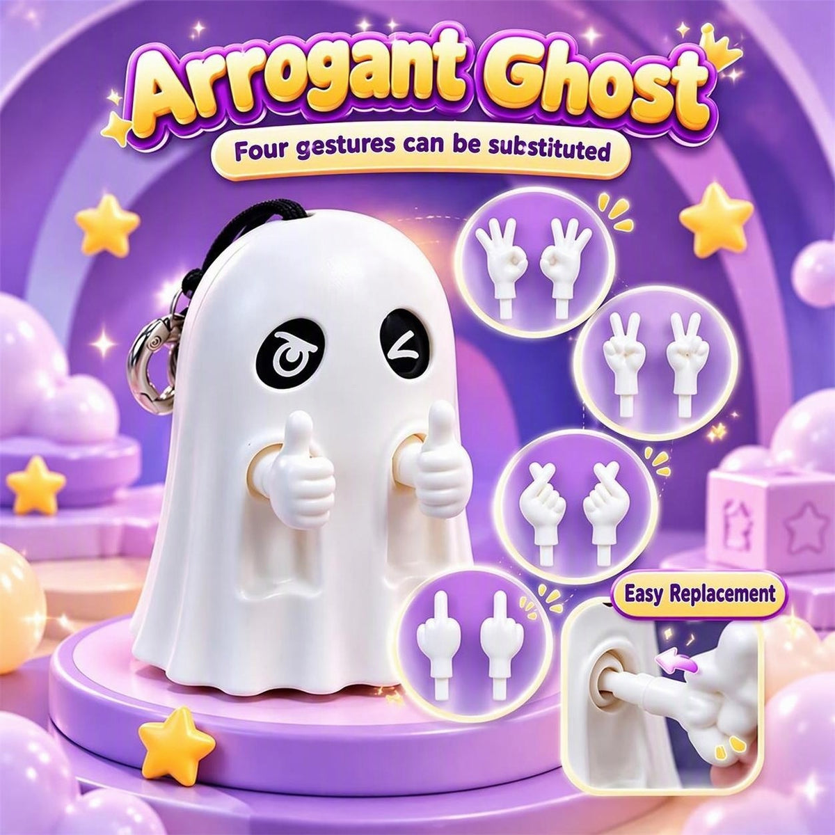 Funny Interactive Cute Skull & Arrogant Ghost Fidget Keychain / Bag Charm – Decompression Spooky-Cute Toy Gift