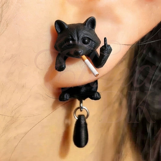 Trash Panda Raccoon Middle Finger Earring
