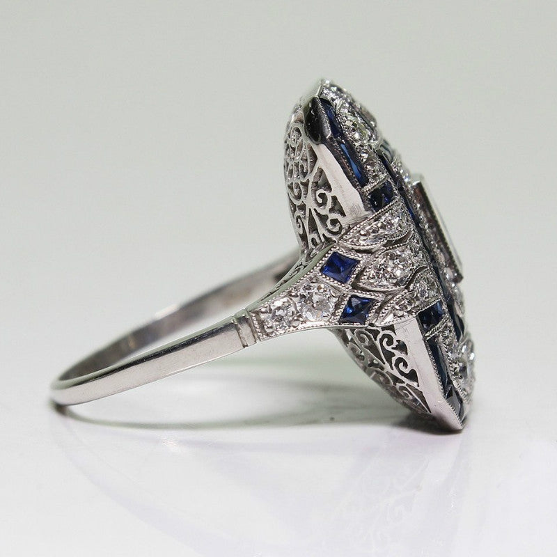 Vintage Blue Bright Silver Ring