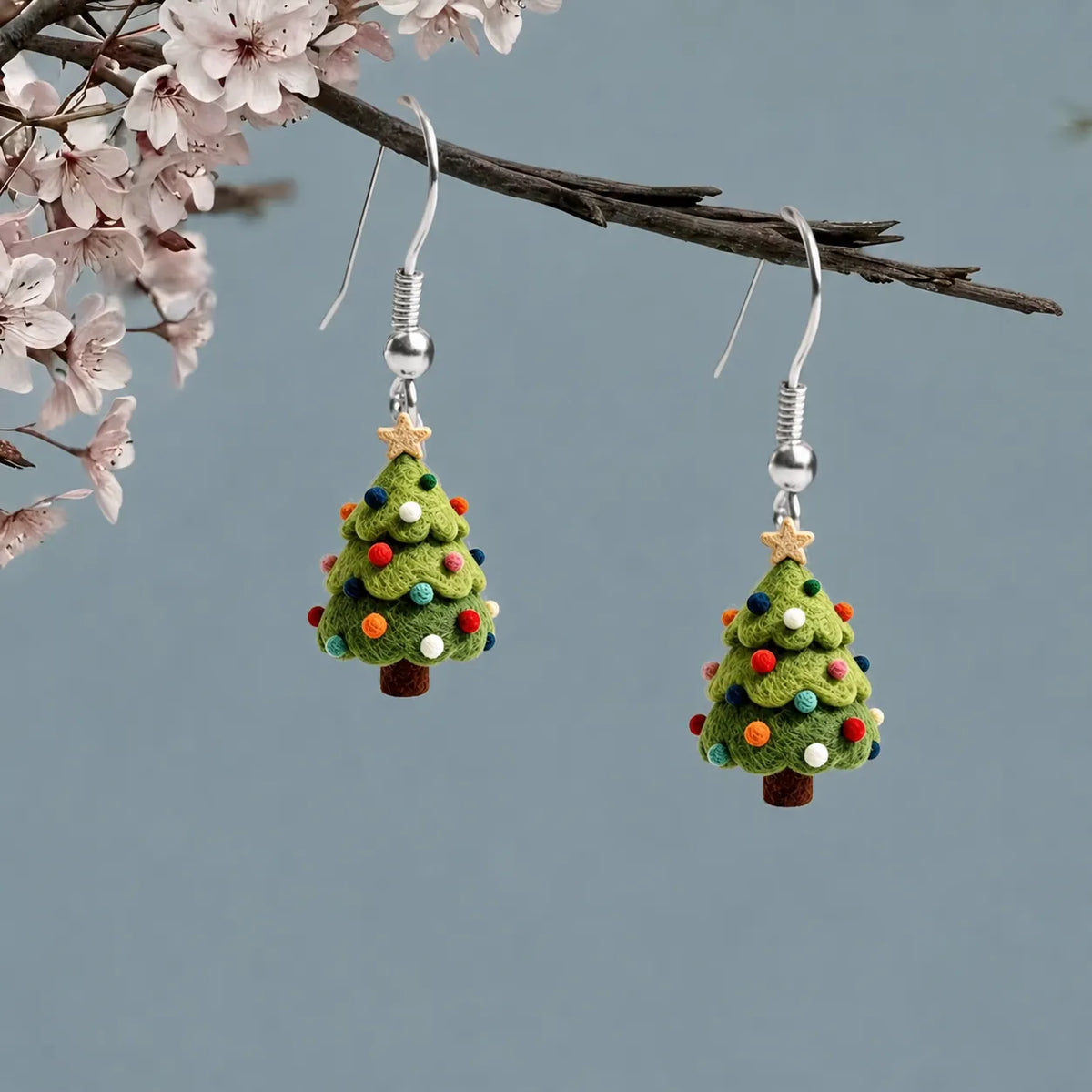 Felt Christmas Tree Dangle Earrings