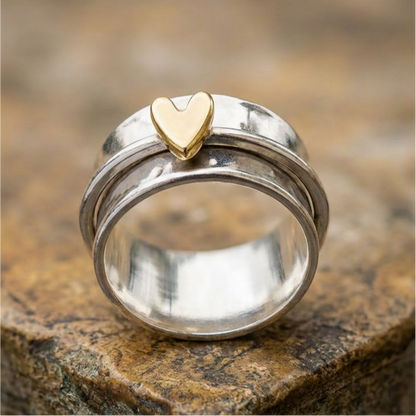 Vintage Golden Heart Silver Ring