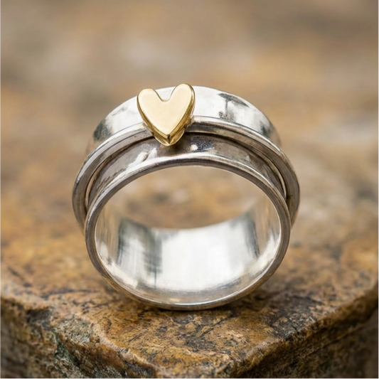 Vintage Golden Heart Silver Ring