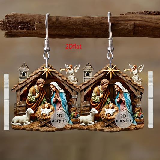 Vintage-Inspired Acrylic Nativity Scene Earrings