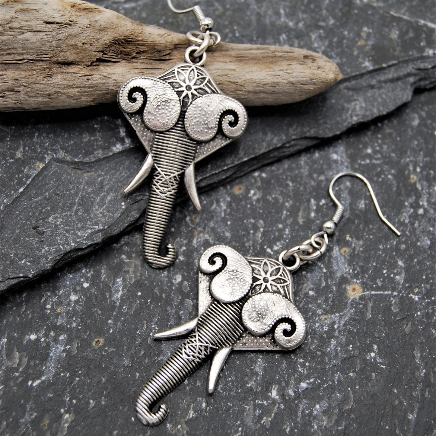 Vintage Silver Stylised Elephant Earrings