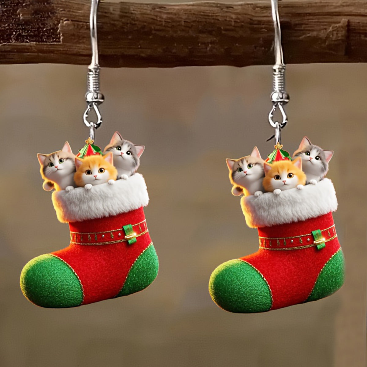 Christmas Stockings Cat Earrings