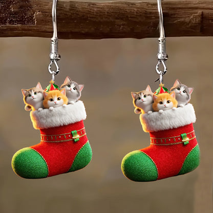 Christmas Stockings Cat Earrings