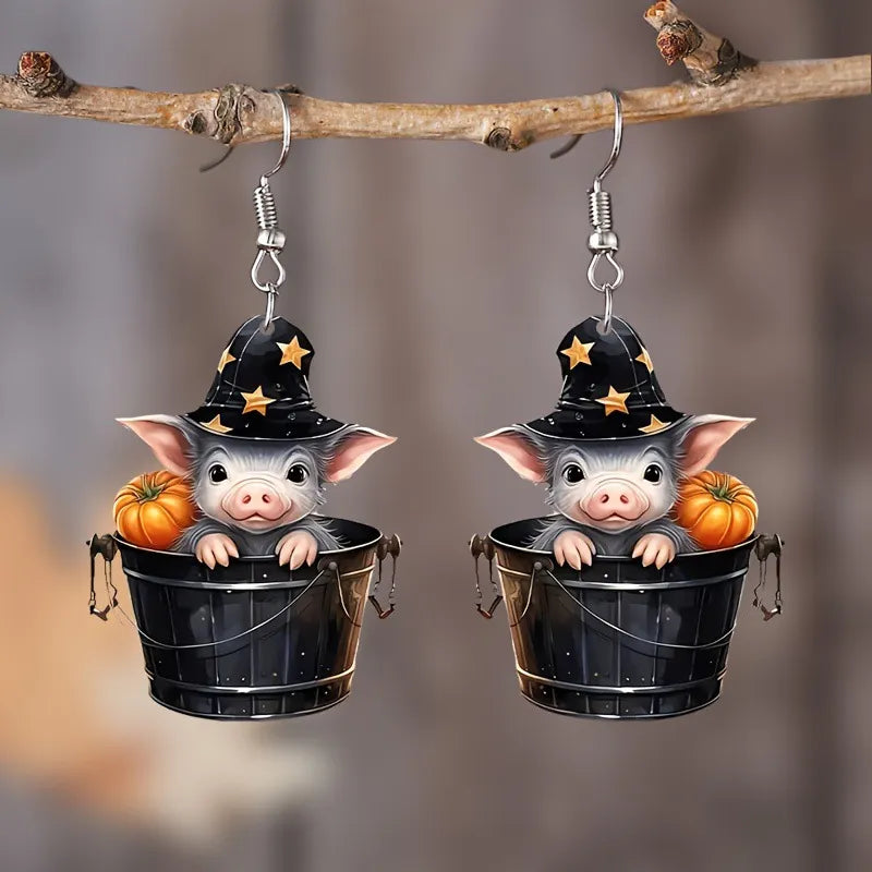 Halloween Pumpkin Pig Bucket Earrings