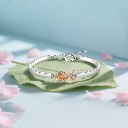 Multiple Sclerosis Awareness Orange Heart Ribbon Bracelet