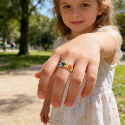 Autism Awareness-Transparent Resin Puzzle Ring - Shipped after 4 Weeks