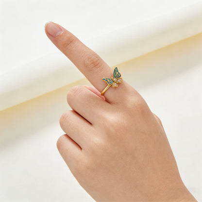 For Memory-Half Blue Butterfly Adjustable Ring