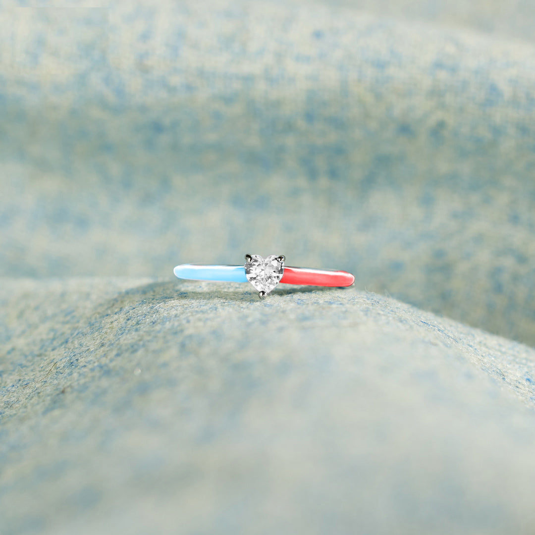 Fuck Diabetes White Diamond Red & Blue Ring