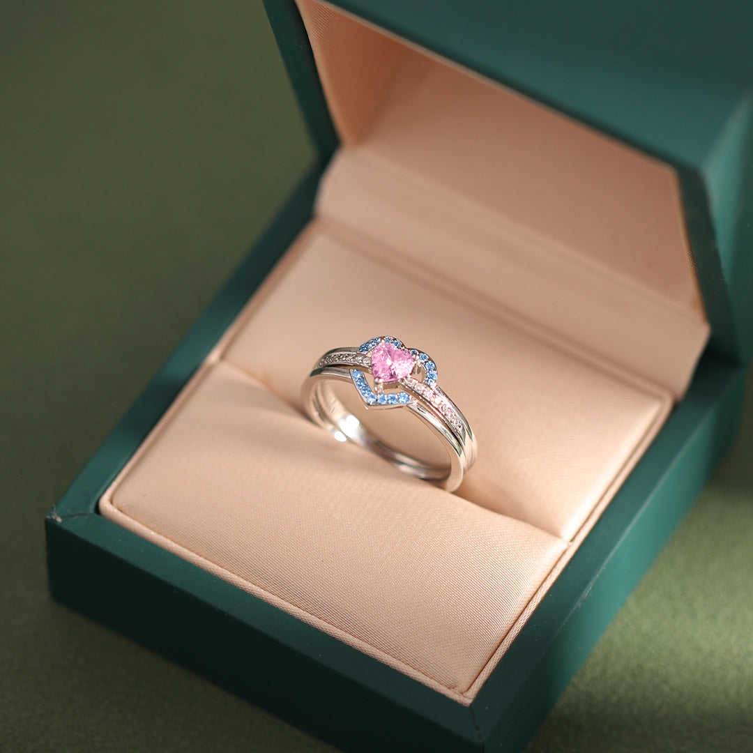 For Memorial - Mama of An Angel Pink & Blue Heart Stacked Ring