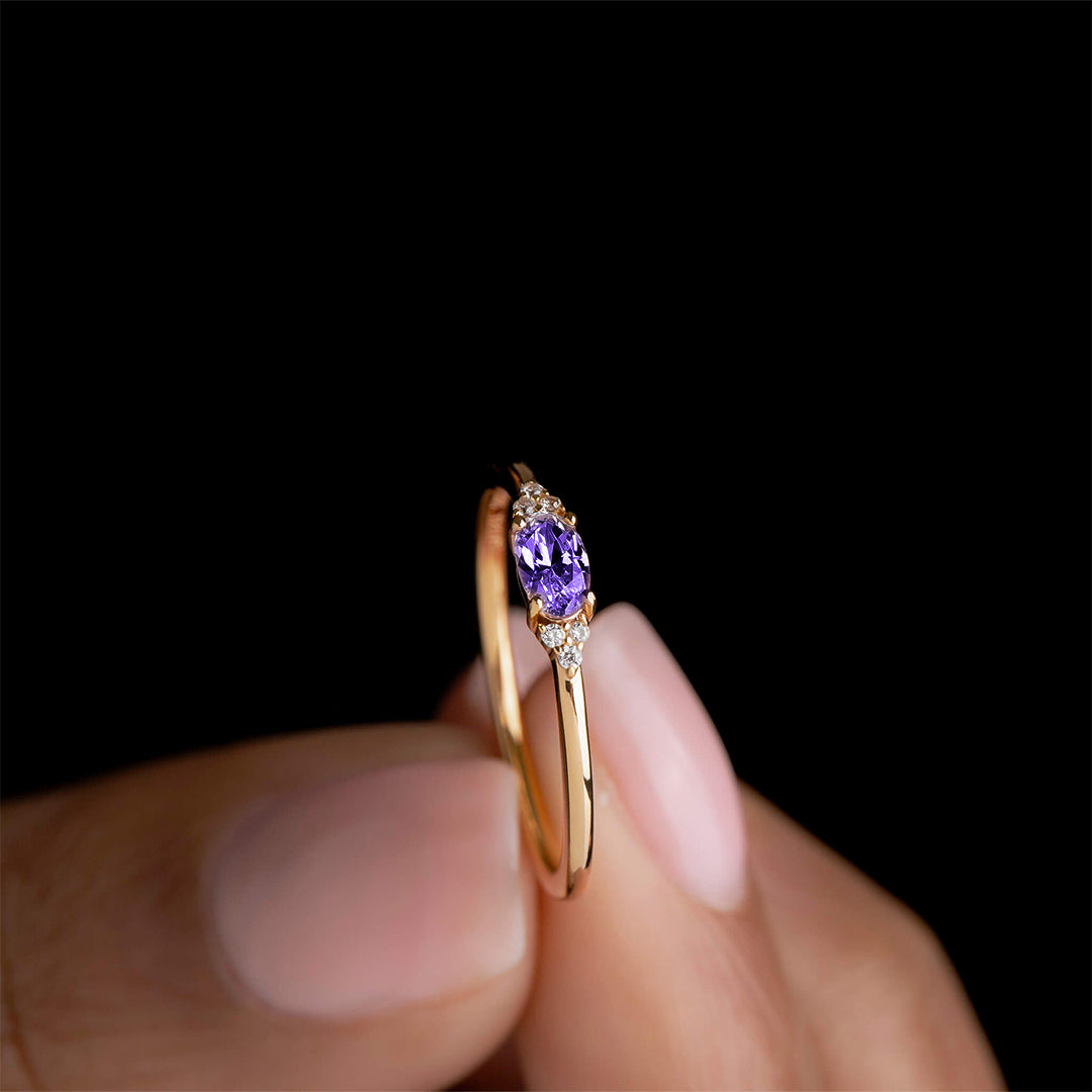 Pancreatic Cancer Warrior-Purple Oval Diamond Thin Ring