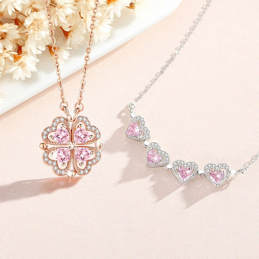 Breast Cancer Awareness-Pink Diamond Four-Leaf Clover Necklace