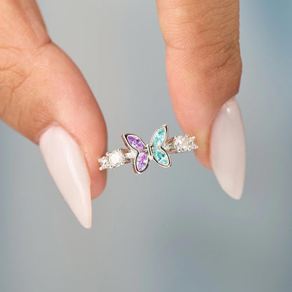 Suicide Prevention Awareness-Teal And Purple Butterfly Ring