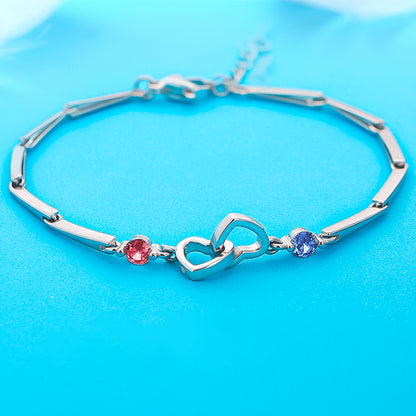 S925 The Love Between Aunt & Niece Is Forever Birthstone Custom Double Diamond and Heart Bracelet