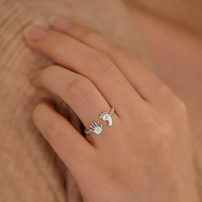 For Memorial - S925 Mama Of An Angel Palm And Sole Ring