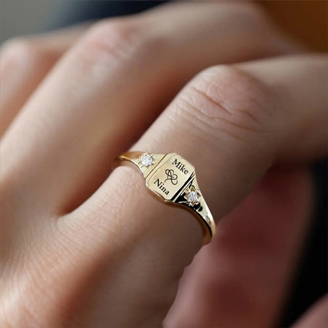 S925 Custom Names and Birthstones Dainty Ring