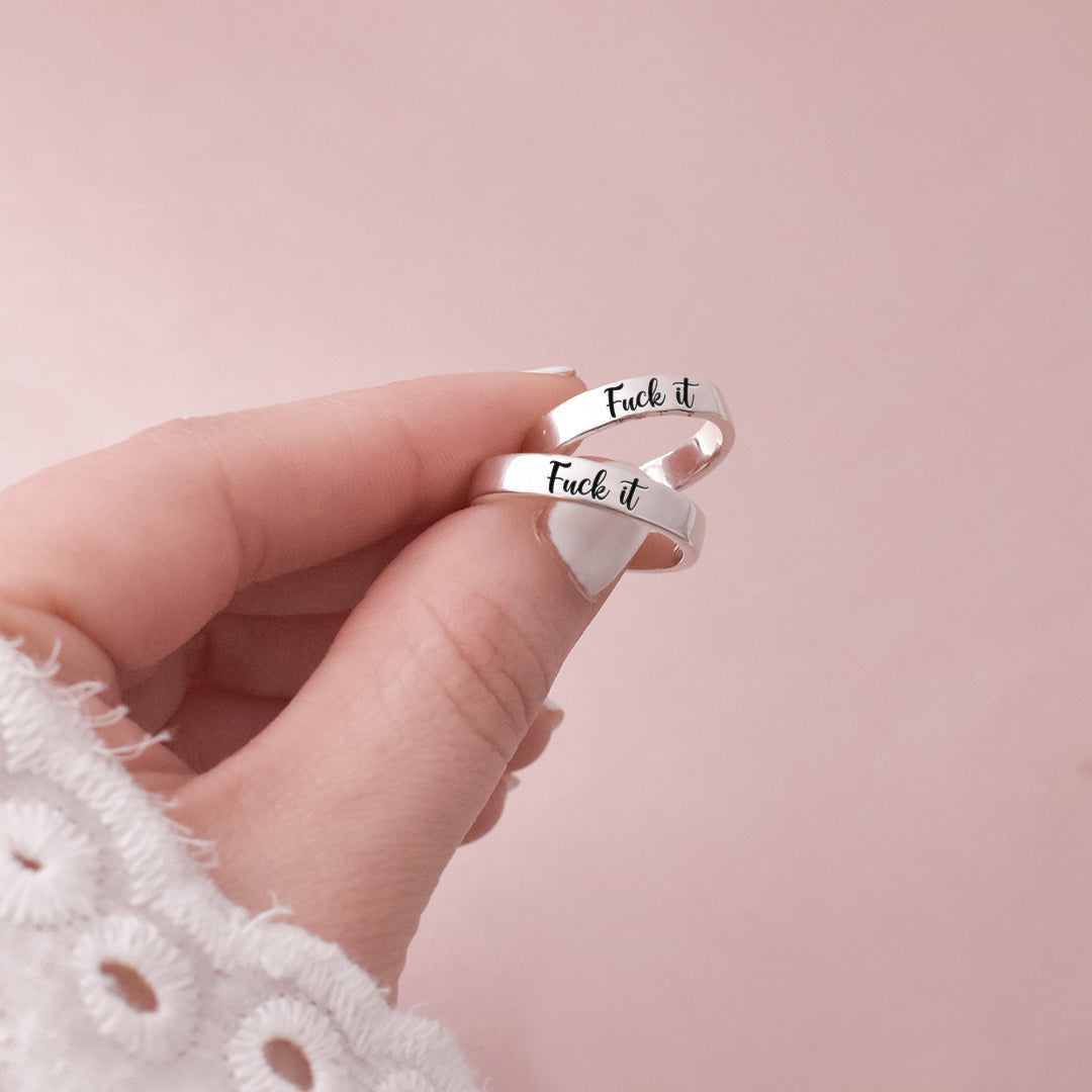 S925 Fuck It Heart-Shaped Stacking Ring