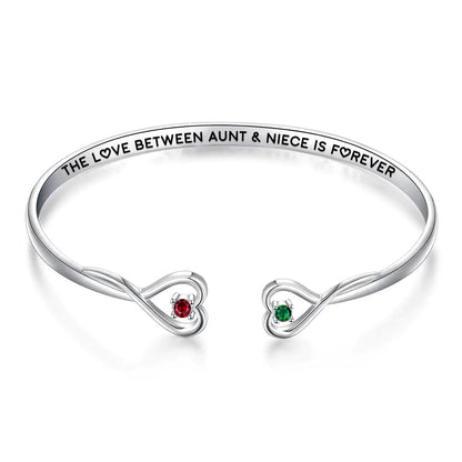 The Love Between Aunt & Niece Is Forever Double Hearts Custom Birthstones Bracelet