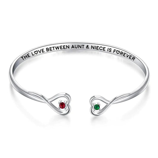 The Love Between Aunt & Niece Is Forever Double Hearts Custom Birthstones Bracelet