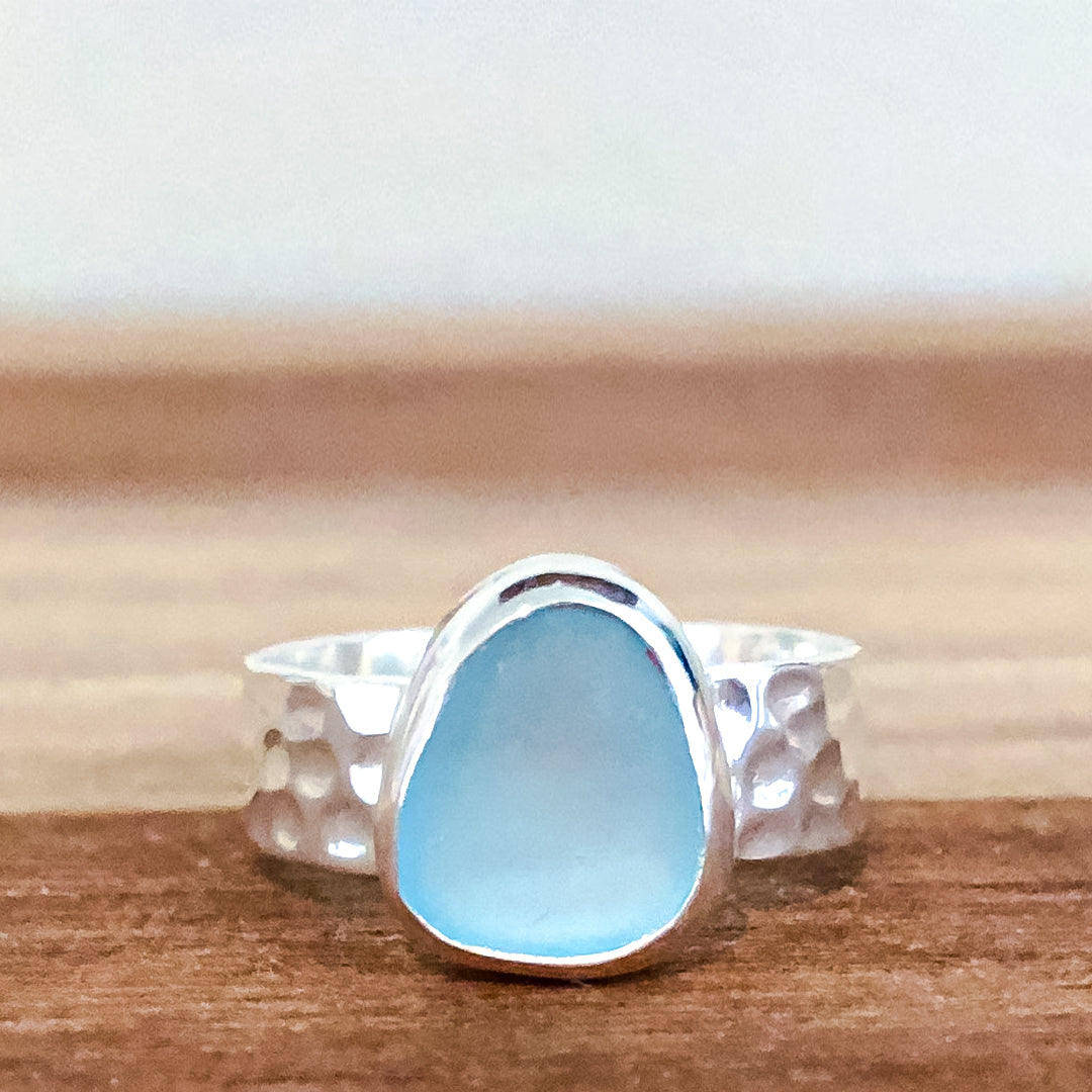 S925 Thalassophile Sea Glass Wide Band Ring