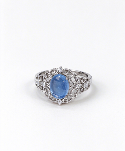 S925 Adjustable Aquamarine Ring | Cervical Cancer Awareness Jewelry, Teal Ribbon Symbol Gift