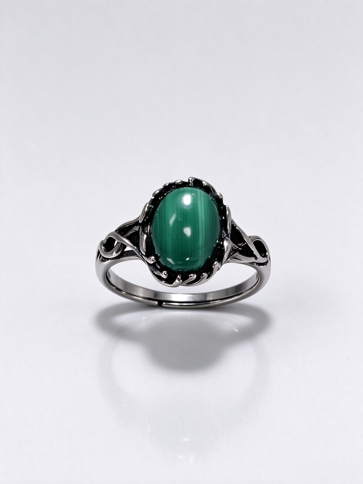 Vintage Twisted Band Malachite Healing Ring, S925 Adjustable Open Ring
