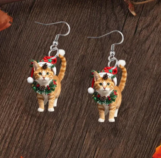 Hat Orange Cat Earrings