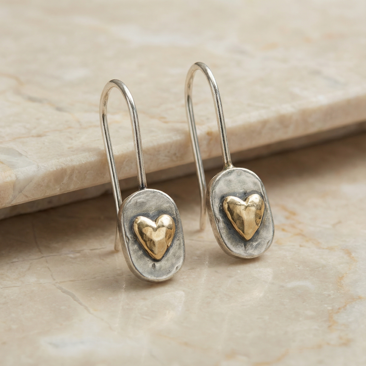 Vintage Gold Inlaid Heart Earrings