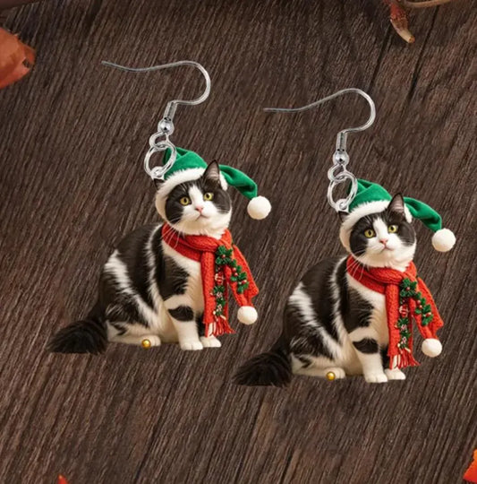 Christmas Cartoon Cat Earrings