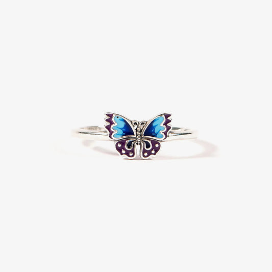 For Memory-Blue Enamel Butterfly Open Ring