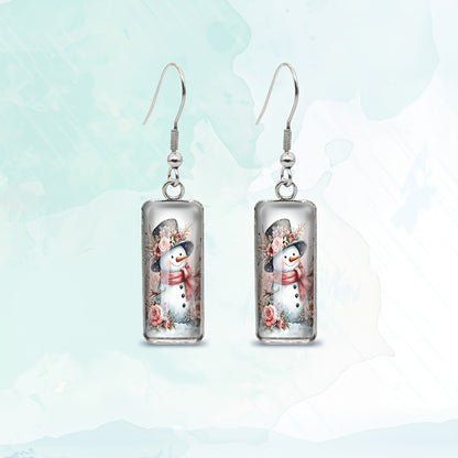 Christmas Snowman Flower Dangle Earrings