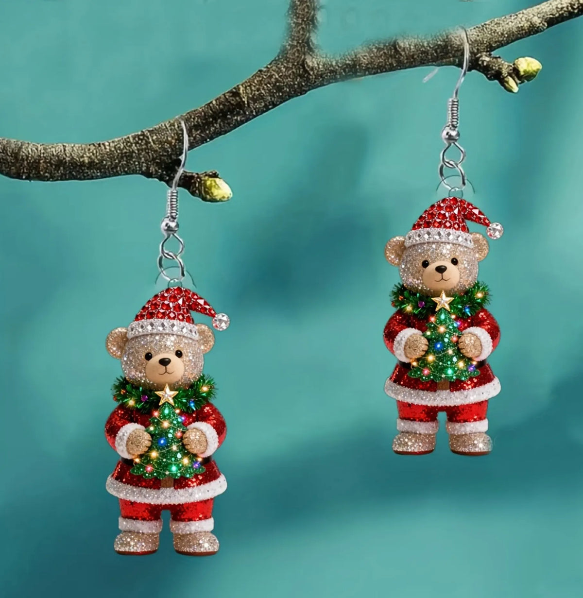 Christmas Teddy Bear Christmas Hat Earrings