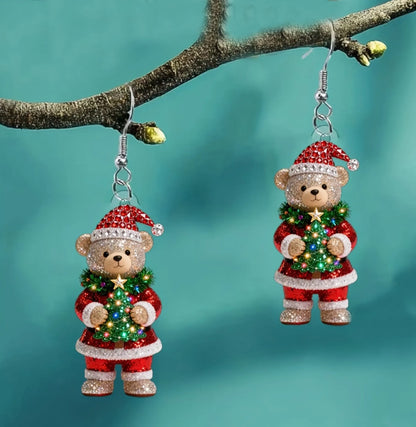 Christmas Teddy Bear Christmas Hat Earrings