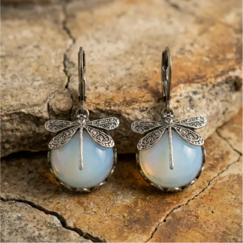 Spherical Dragonfly Earrings in Antique Gold