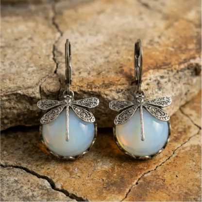 Spherical Dragonfly Earrings in Antique Gold