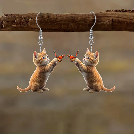 Cat Catching Butterfly Earrings