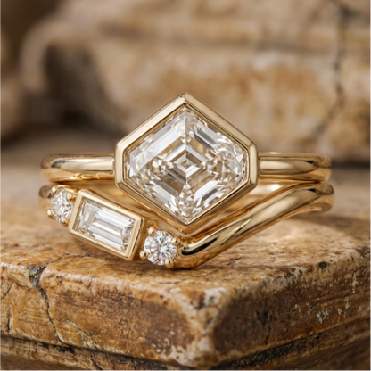 Vintage Two Piece Rhombus Moissanite Ring Set