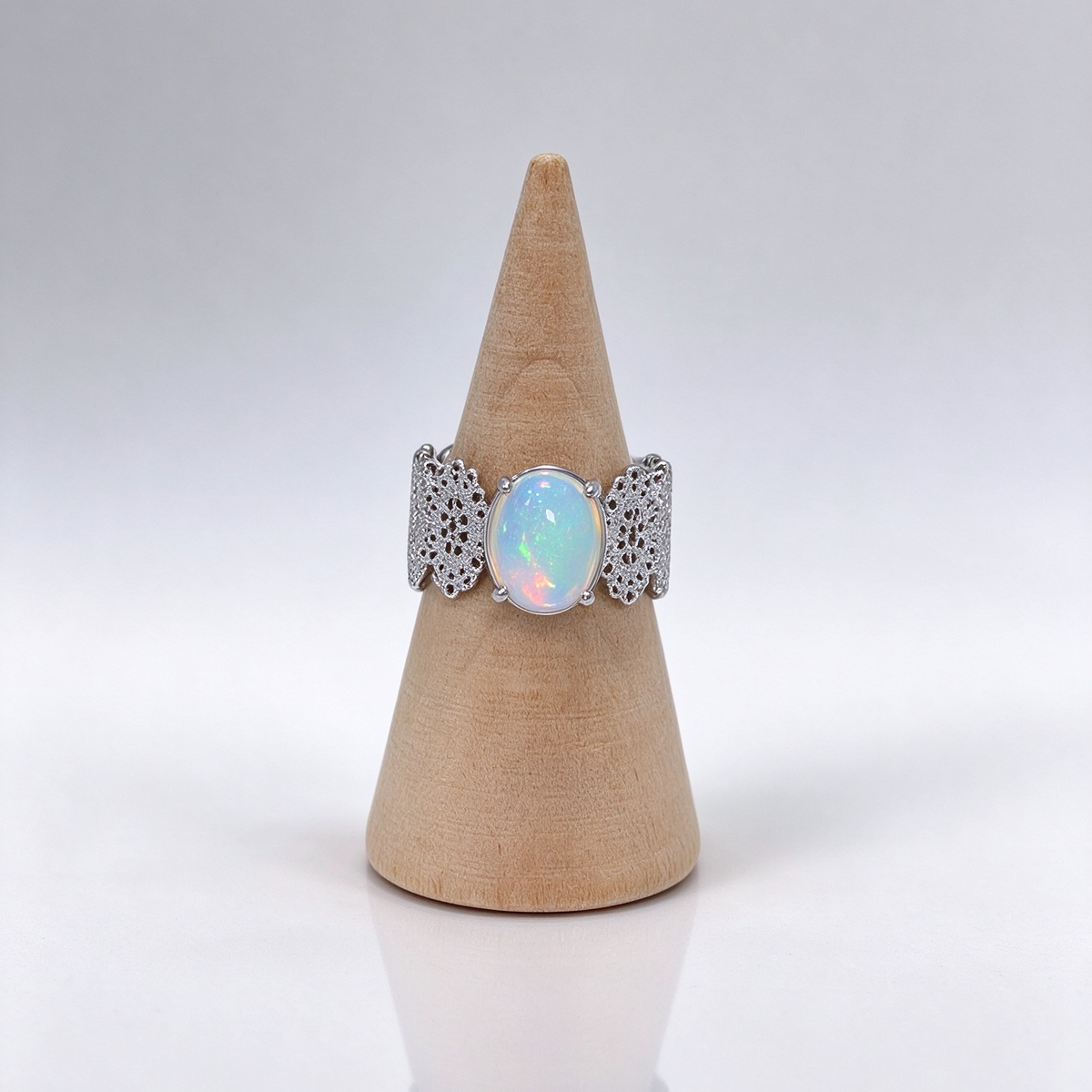 Natural Opal Butterfly Lace Ring, Vintage S925 Opal Statement Ring for Women