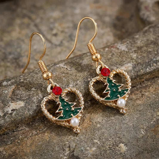 Christmas Tree Peach Heart Earrings