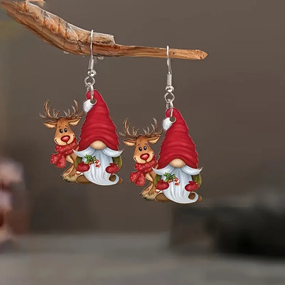 Vintage Christmas Reindeer & Gnome Dangle Earrings