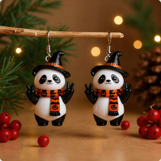 Panda Witch Hat Peace Sign Halloween Acrylic Earrings