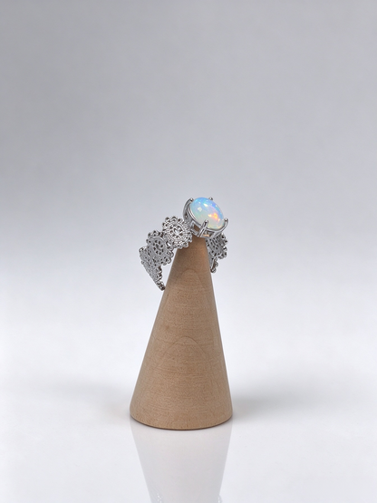 Natural Opal Butterfly Lace Ring, Vintage S925 Opal Statement Ring for Women