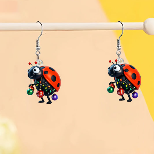 Christmas Acrylic Ladybug Earrings