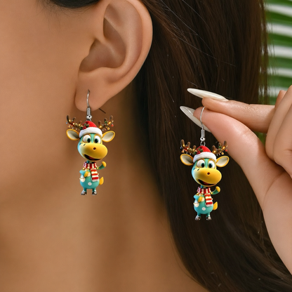 Cartoon Colorful Christmas Reindeer Dangle Earrings
