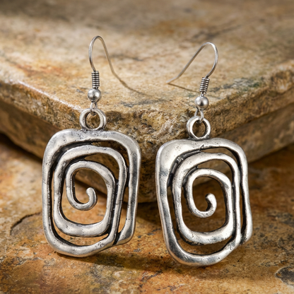 Spiral Boho Earrings in Silver