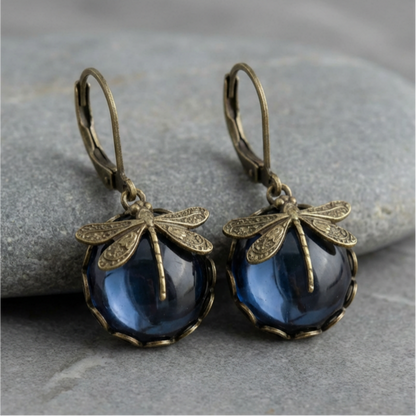 Spherical Dragonfly Earrings in Antique Gold