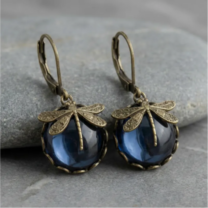 Spherical Dragonfly Earrings in Antique Gold