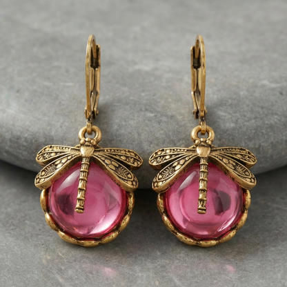 Spherical Dragonfly Earrings in Antique Gold
